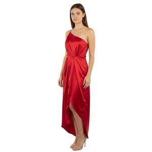 Lulus Satin One Shoulder Midi Dress NWT Size M‎ Red Hoco Prom Holiday Party Sexy